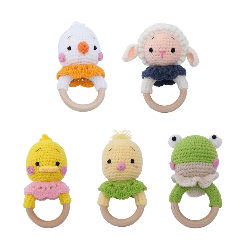 

Baby Animal Knit Rattle Handmade Appease Toy Infant Educational Toy Photo Toy