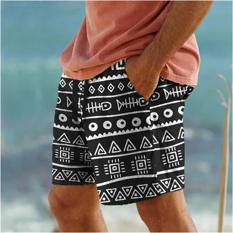 Simple Geometric Patterns Beach Short Fashion Casual Mens 3D Printed Summer Short Pants Trend Streetwear Oversized Swim Trunks 2
