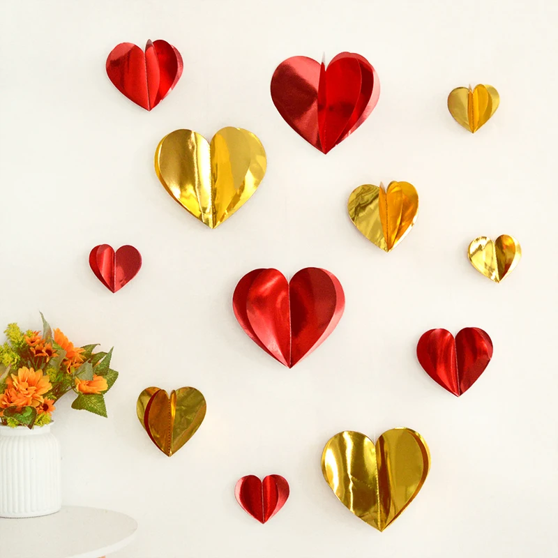 3D Love Heart Paper Garland San Valentino Red Gold Heart Hanging Streamer Banner Home Wedding Birthday Party Decorazioni Fai Da Te