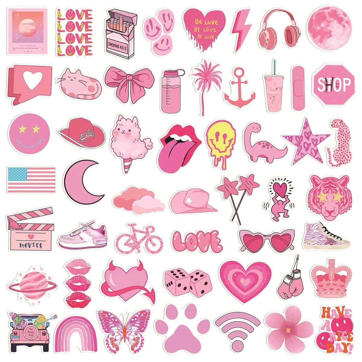 50/100PCS Pink VSCO Cute Girl Stickers Aesthetic Skateboard Laptop Guitar Graffiti Luggage Sticker Waterproof Decal Toys 6