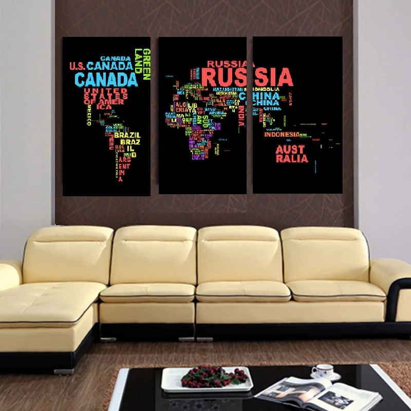 

Angel's Art 3pcs/Set Unframed Multicolor World Map Print Wall Decor Painting