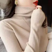 

Lady Knitted Top Base Shirt Temperament Long-sleeve All-match Soft Comfortable Turtleneck Pure Color Sweater 2022 New