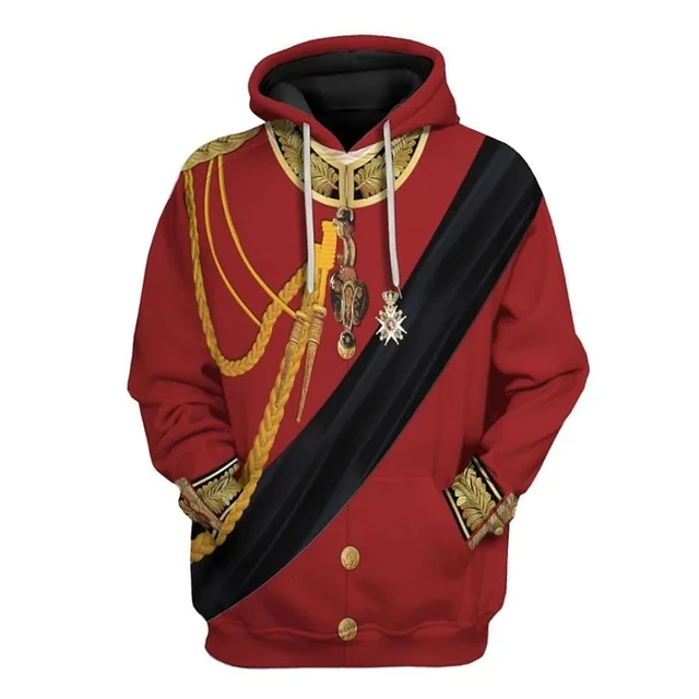 Vintage Hoodie Men Women Renaissance Historical Noble Officer 3D