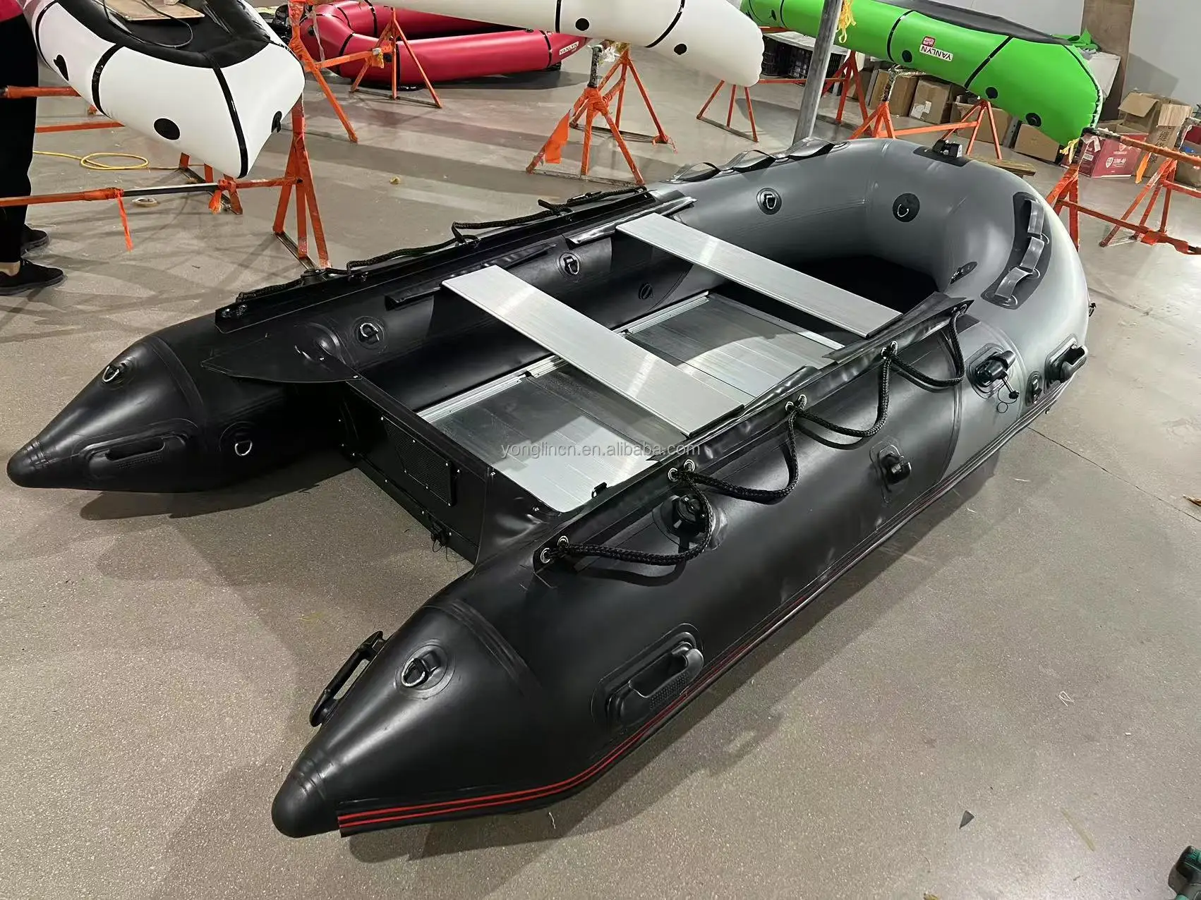 새로운 디자인 5인승 풍선 보트 (선외 모터 포함), 360cm, 알루미늄 바닥, 1.2mm PVC, 회색, 중국산