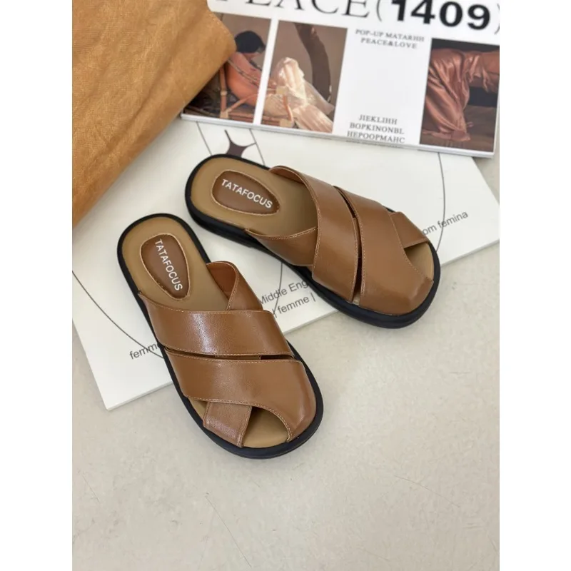 

Women's Fashion Soft Platform Slippers, Open Toe Cross Strap Anti-skid Slides Shoes, Outdoor Slippers