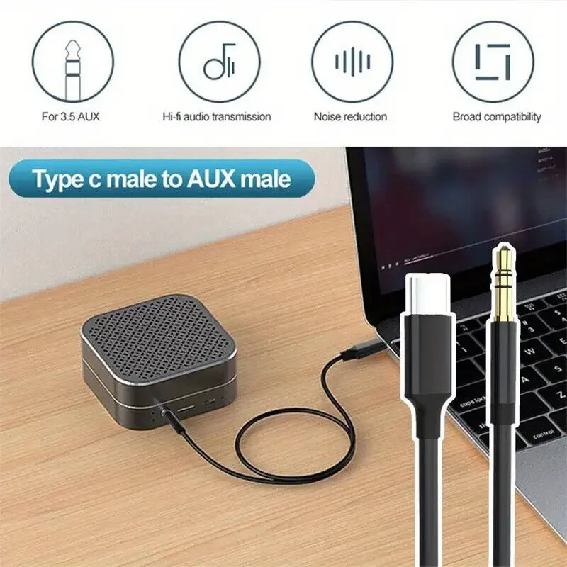 USB Type C to 3.5mm Audio Splitter Cable for Headphones and Car Speakers