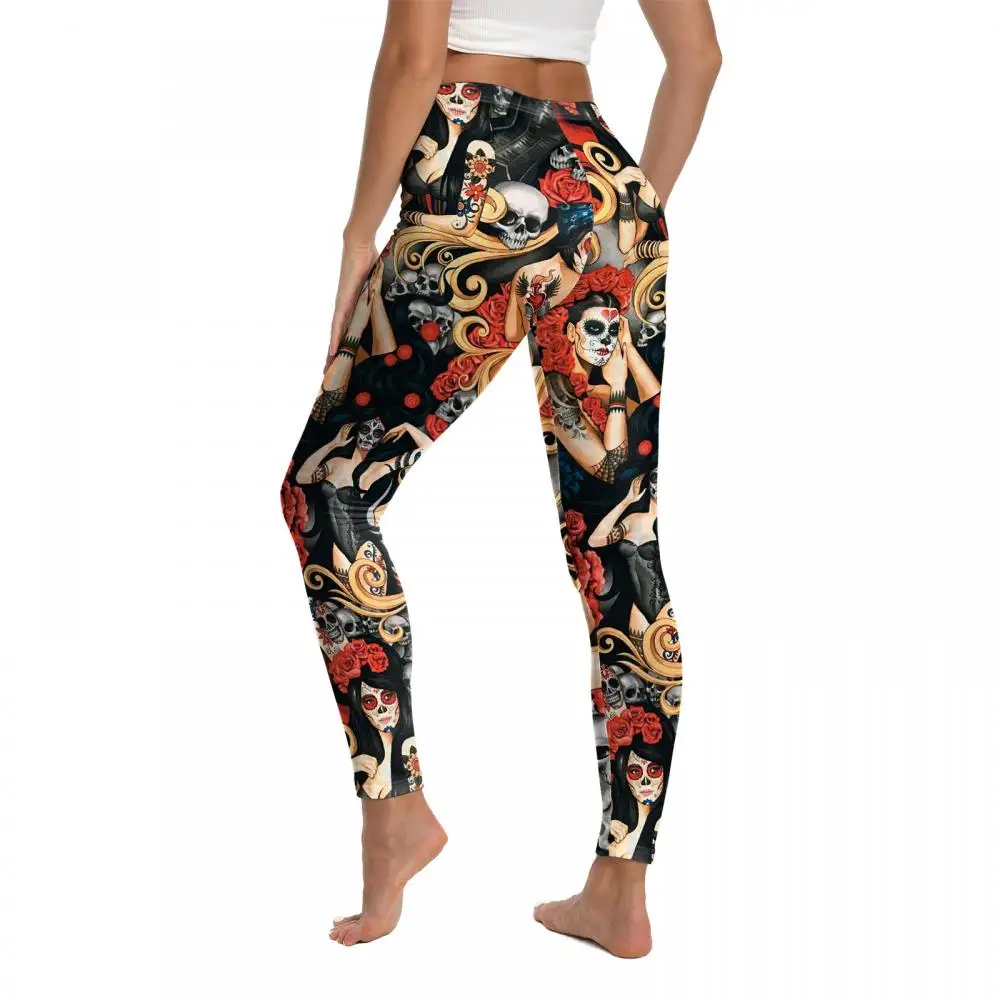 Nadanbao Damen-Leggings, Tag der Toten, Rose, Skelettfinger, 3D-gedruckt, hoch taillierte Sporthose, eng anliegende Yoga-Leggings – Detail 22