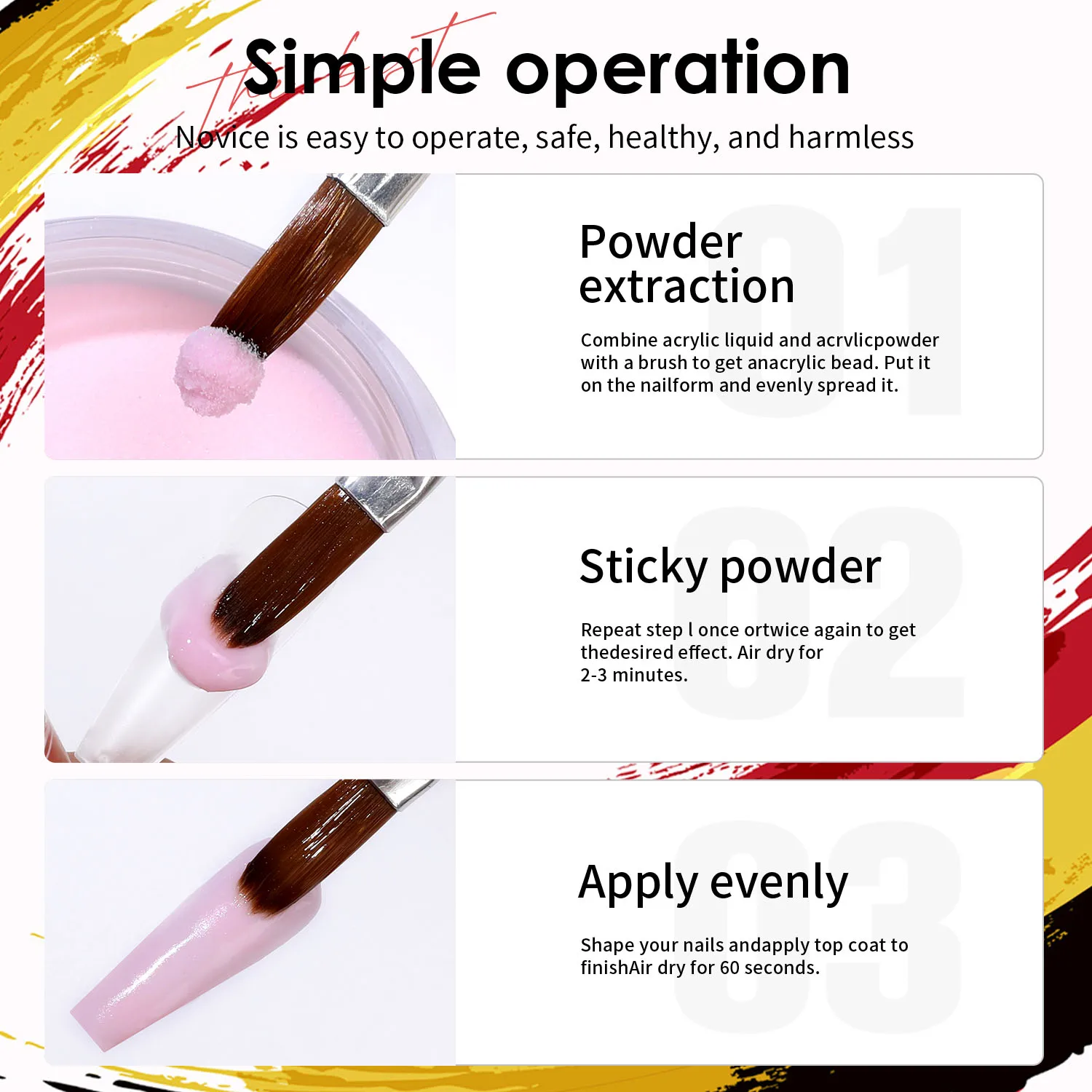 6-color acrylic nail powder set-DIY nail art design kit for 3D art, French art, and art