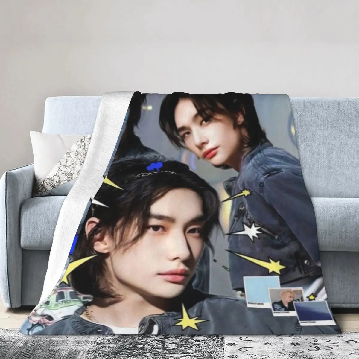 Hot-KPOP-Like-Stray-K-Kids-Hyunjin Warm Flange blankets Soft and comfortable blanket picnic blanket birthday gift 5