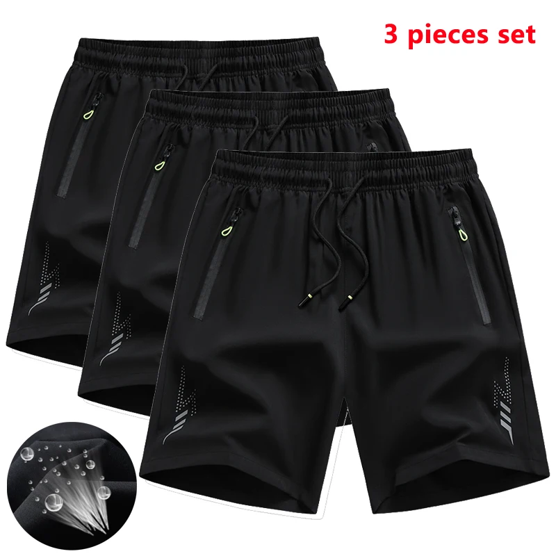 3 Pieces Running Shorts Men Gym Sports Quick Dry Workout Training Fitness...