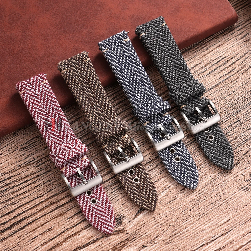 Vintage Genuine Leather and Tweed Nylon Quick Release Strap - Weave Bracelet