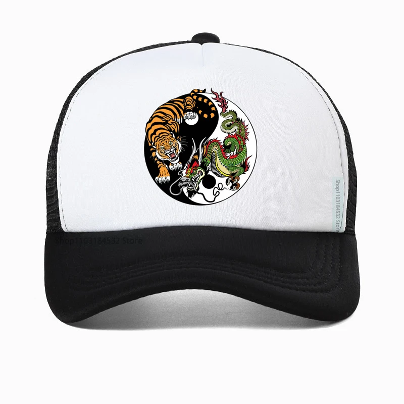 

Fashion Dragon And Tiger Graphic hat Unisex Yin and Yang Symbol Baseball Cap high quality Summer Mesh Breathable Snapback hats