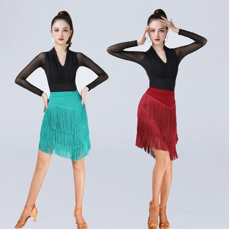 

2023 New Latin Dance Dress for Women Fringed Half-skirt Practice Costume Competing Performance Outfit Milk Silk Material