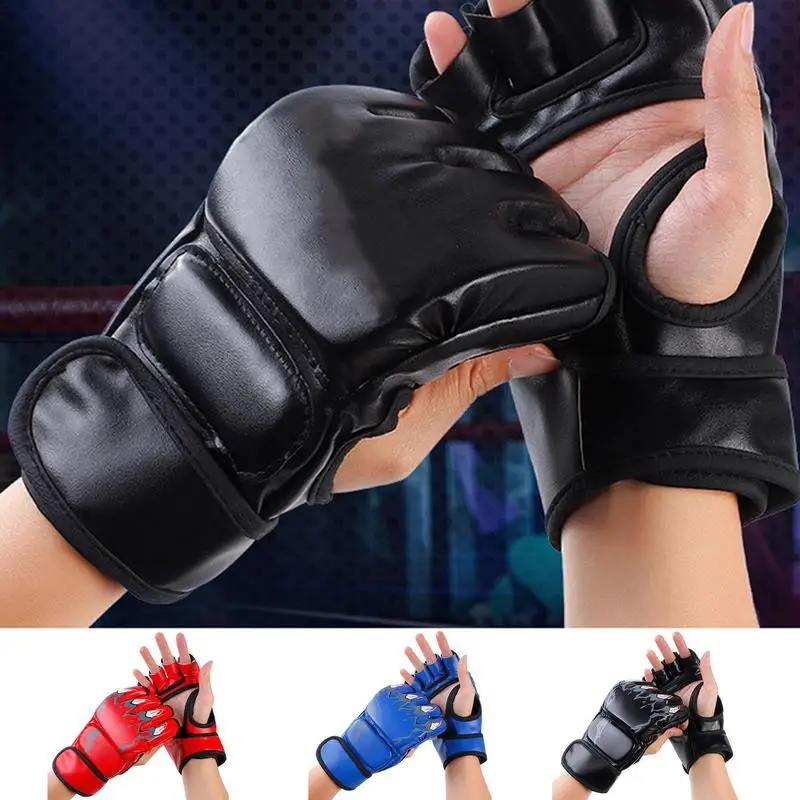 Boxing Training Gloves Anti-Injury Shock Absorb Boxing Gloves Half Finger Adjustable Mitts Wrist Support For Kickboxing Cage