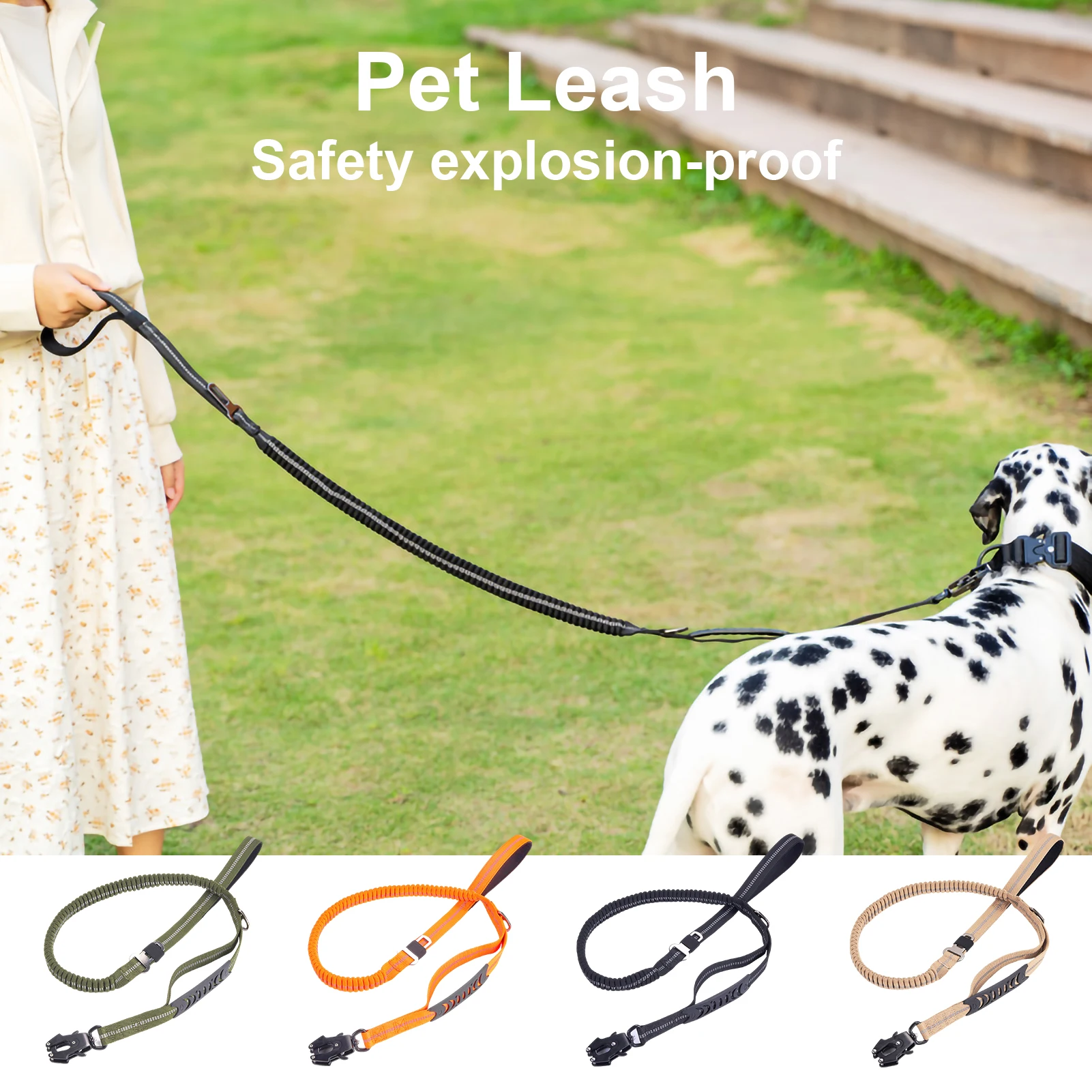 

Heavy Duty Tactical Bungee Dog Leash No Pull Dog Leash Reflective Shock Absorbing Pet Leashes with Car Seatbelt for Large Dogs