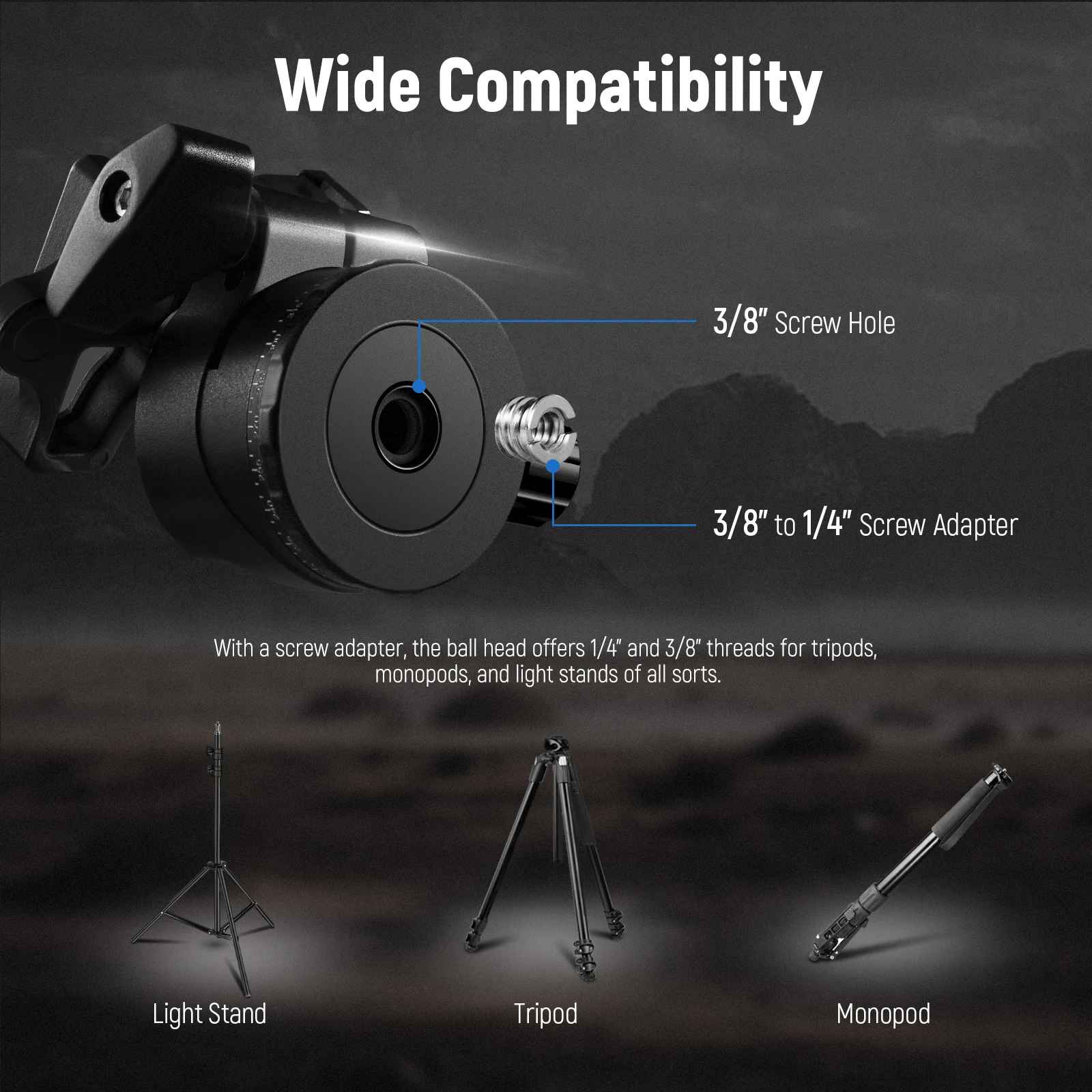 Low-Profile 36mm Metal Panorama Ball Head Camera Tripod Base with Arca-Compatibl
