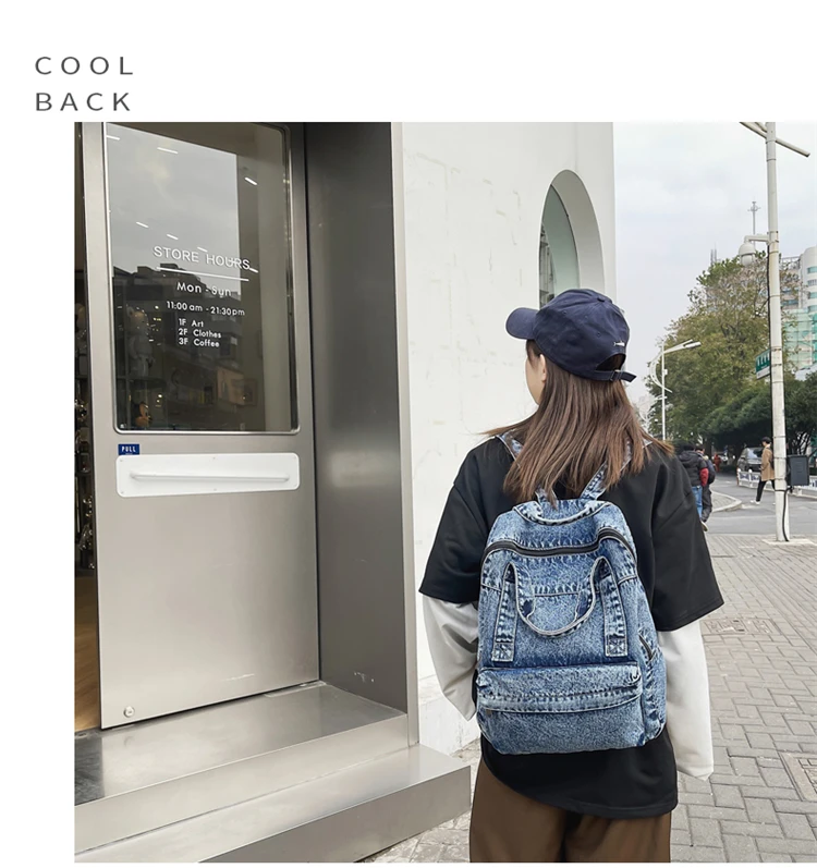 2022 Spring New Denim Women's Backpacks Casual Fashion Travel Backpack High School Girl Student's Schoolbag Mochila Feminina