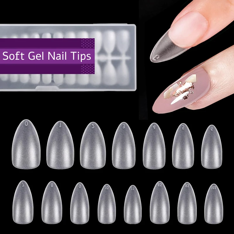 

Short Press on Nails 15 Sizes Pre-buff Finish Full Cover Almond Matte Soft Gel Nail Tip 240Pcs Ultra Fit Natural Short Fake Nail