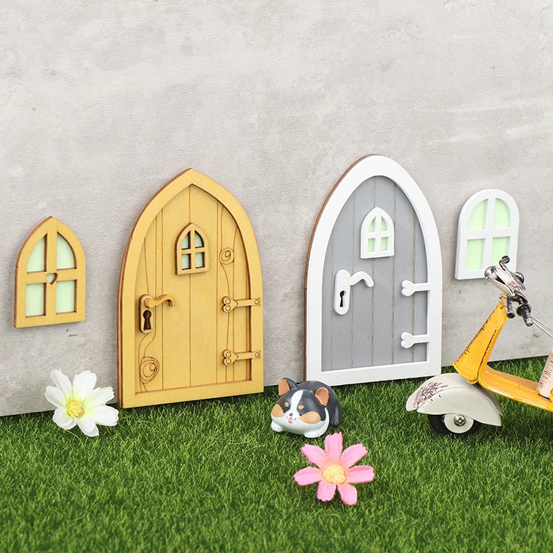 DIY Wooden Fairy Elf Door Craft Kit Christmas Door Decoration Vintage Miniature Fairy Garden Decor Dollhouse Accessories