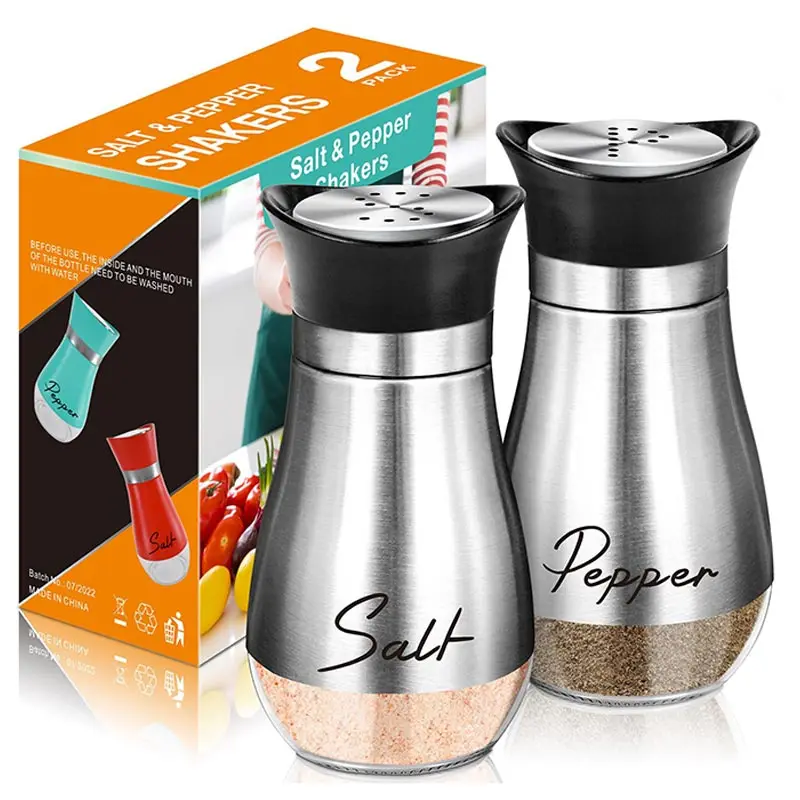 Stainless Steel Kitchen Seasoning Bottle,Glass Salt Pepper Grinder,Measuring Salt Jar,Household,BBQ Sprinkling Control Bottle