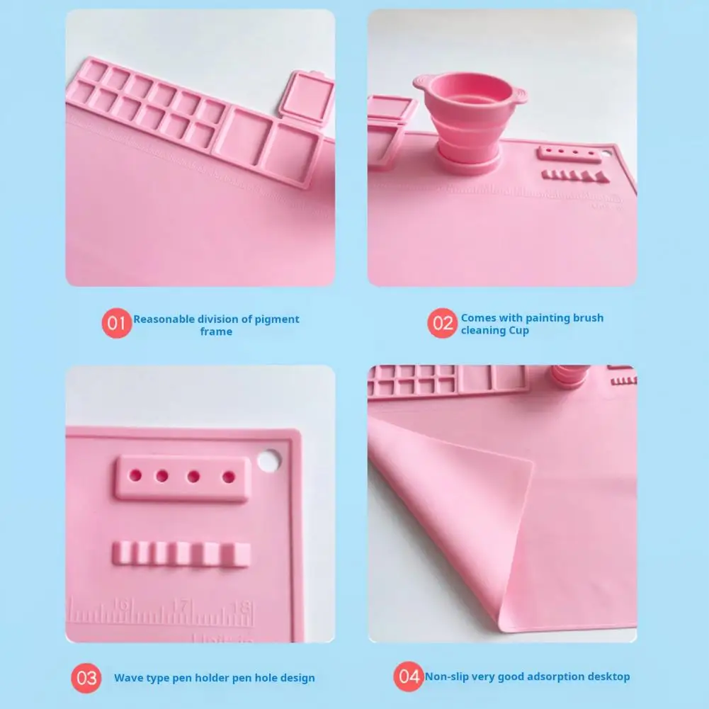 Silicone Painting Mat With Collapsible Cup Craft Mat Painting Sculpting Resin Projects Heat Resistant Artist Gift