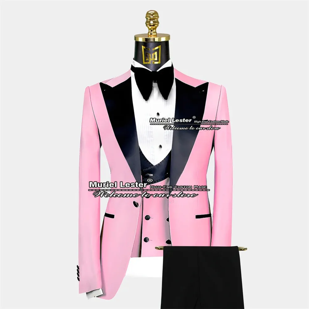 Description Picture 6 of itemTailor-Made Green Men Suits Formal Jacket+Vest+Pants 3 Pieces Smoking Business Black Shawl Lapel Blazer Costume Homme Mariage