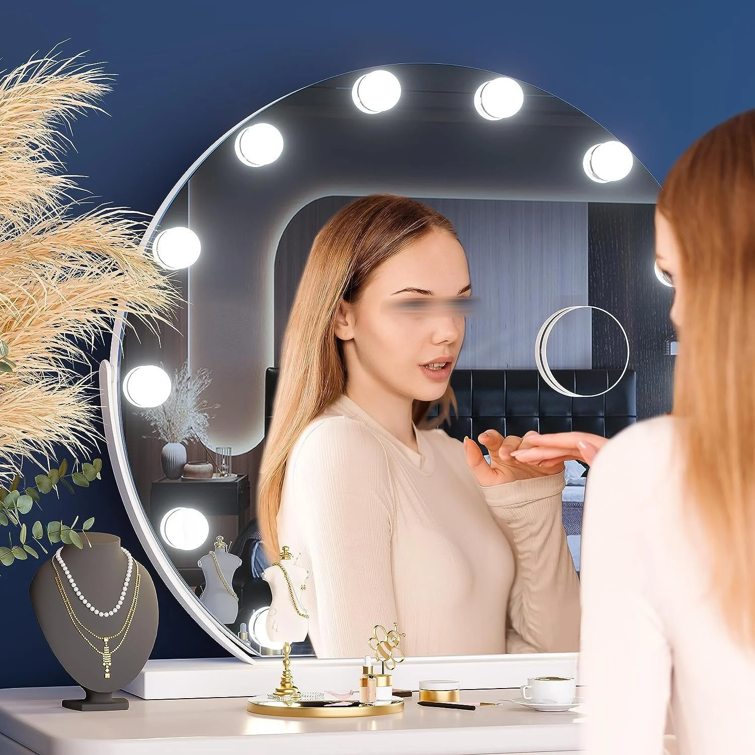 Makeup Mirror Bulb Led Mirror Headlight Free Punching Fill Light Dressing Table Rotating Take-Up Touch Three-color White