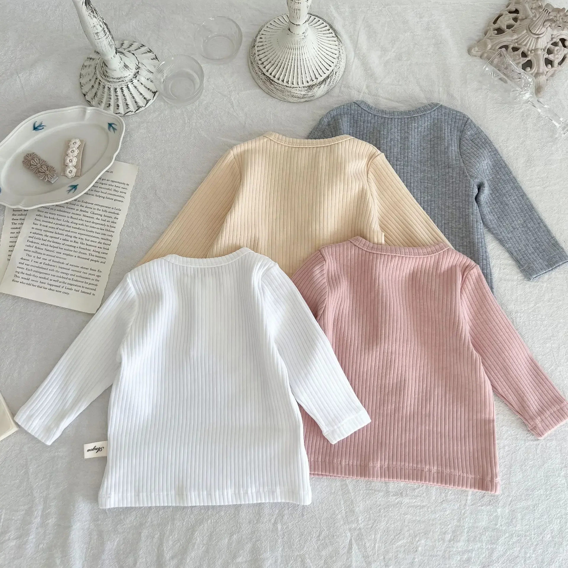 Newborn Baby Boys Girls Cotton T-shirt Clothes Toddler Crewneck Long Sleeve Solid Casual Autumn Tops 3-36Months