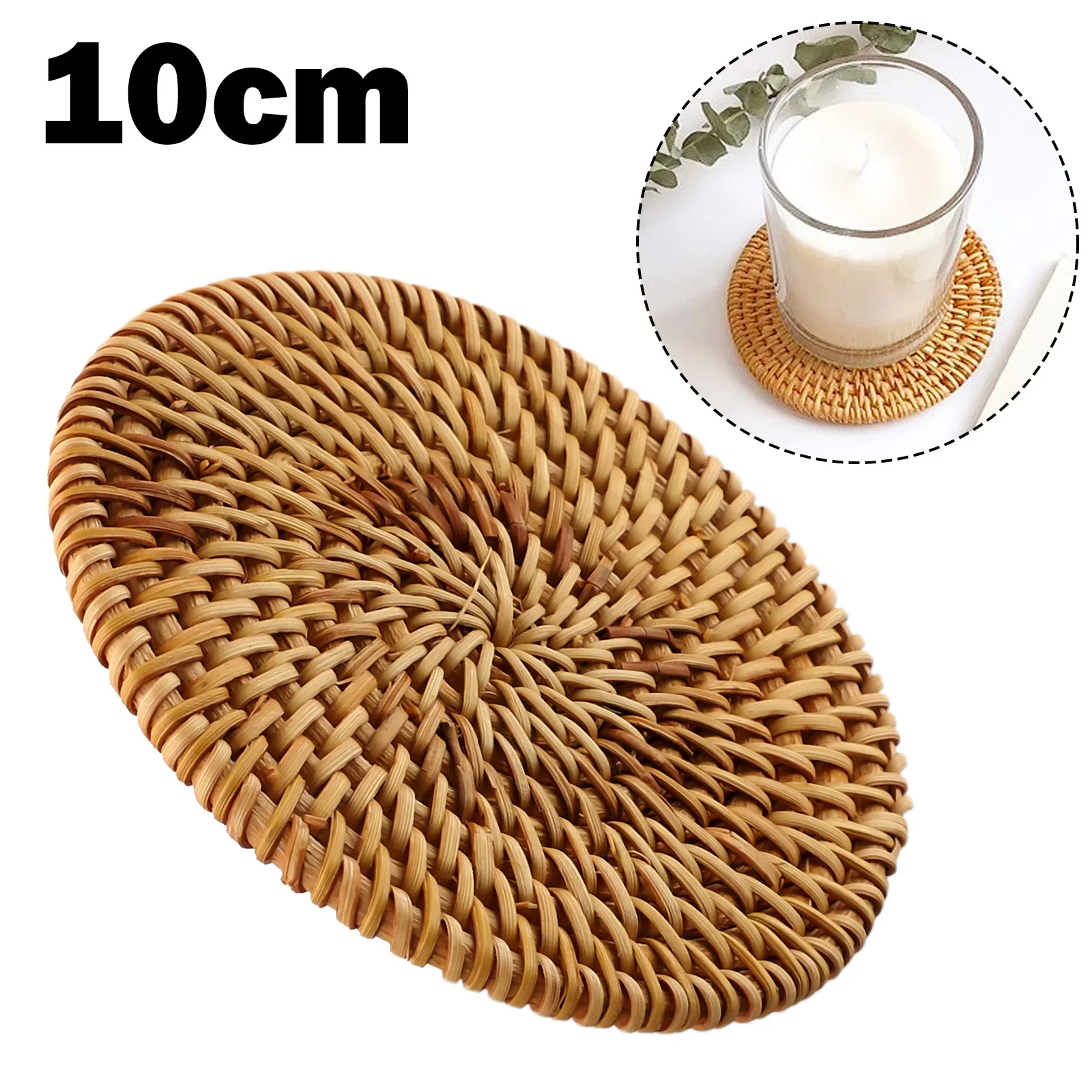 

10CM Placemats Round Handmade Insulation Kitchen Rattan Coasters Kitchen Table Decoration & Accessories