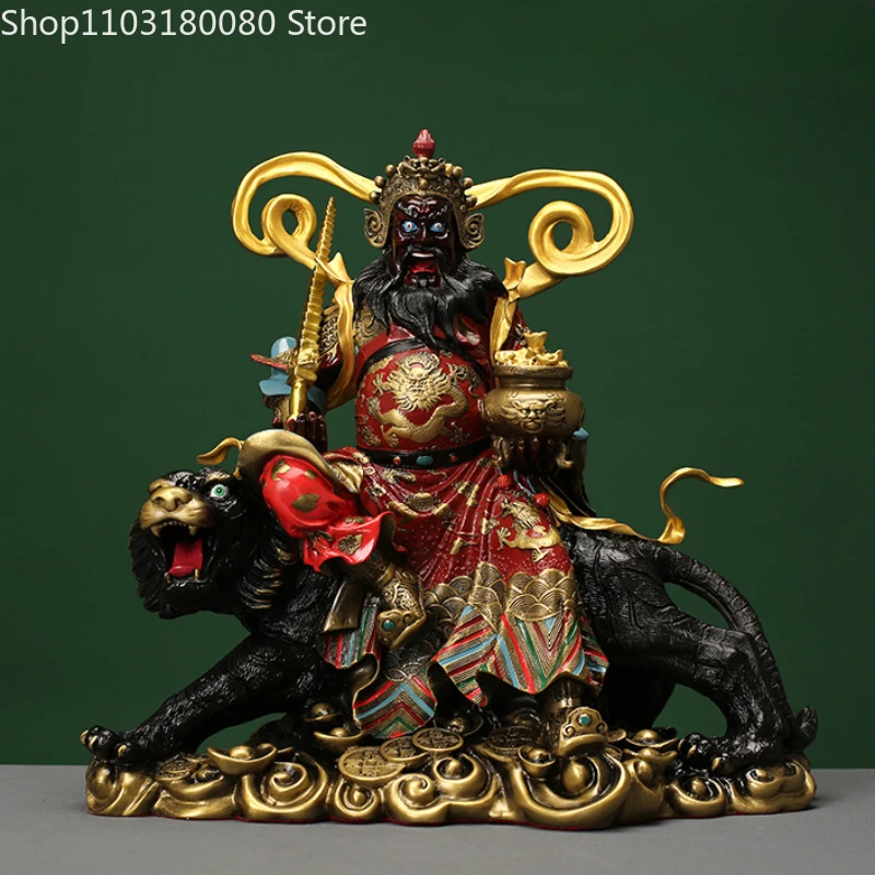 Copper brass Color painted Zhao Gongming buddha statue Chinese folk  God of Wealth sculpture Large size 43cm,32cm 2