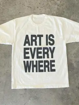 "Art Is Everywhere" Graphic Letter Print T-Shirt Soft Breathable Crew Neck Tee Casual Summer Streetwear Black Letter Print Tops 1
