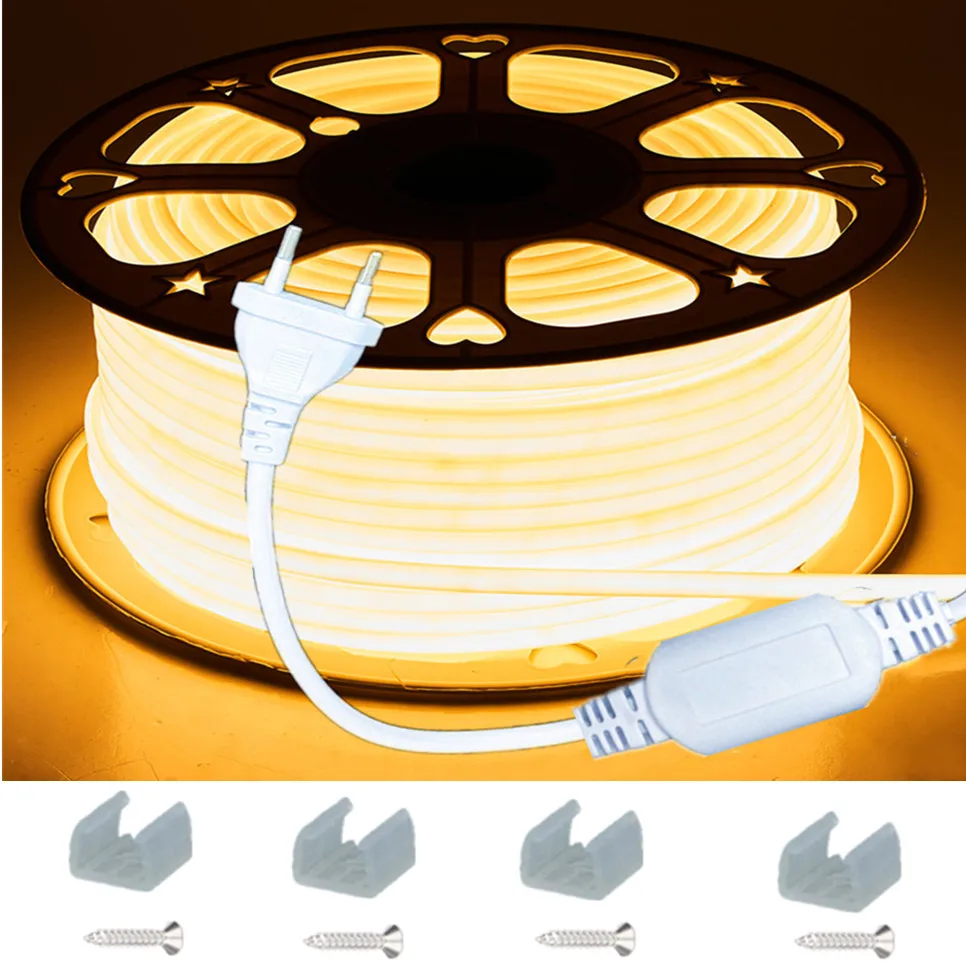

COB LED Strip Light 288leds/M 220V EU Plug RA90 warm white 3000K 4500K 6500K Flexible LED Tape For Bedroom Kitchen Waterpr IP65