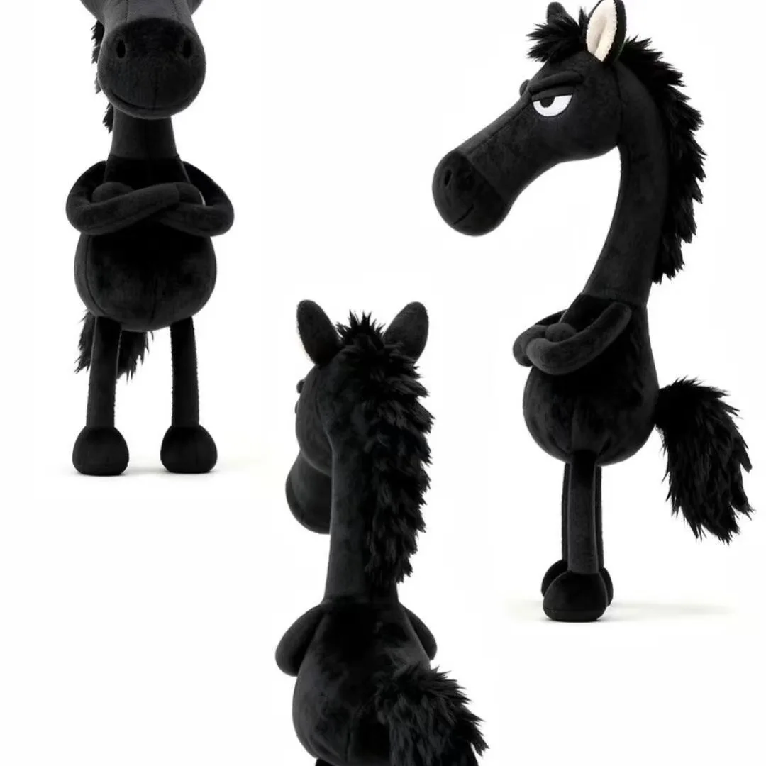 Elegant Black Plush Horse Keychain - High-Quality Equestrian Accessory