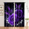 2pcs, Curtains Purple Rose Butterfly Flower Romantic Valentine's Day Blackout Polyester Versatile Applies to Holiday Decorations 1