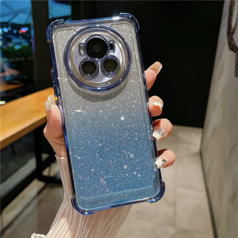 Gradient Glitter Plating Clear Slim Shockproof Phone Case with Bumper Cover