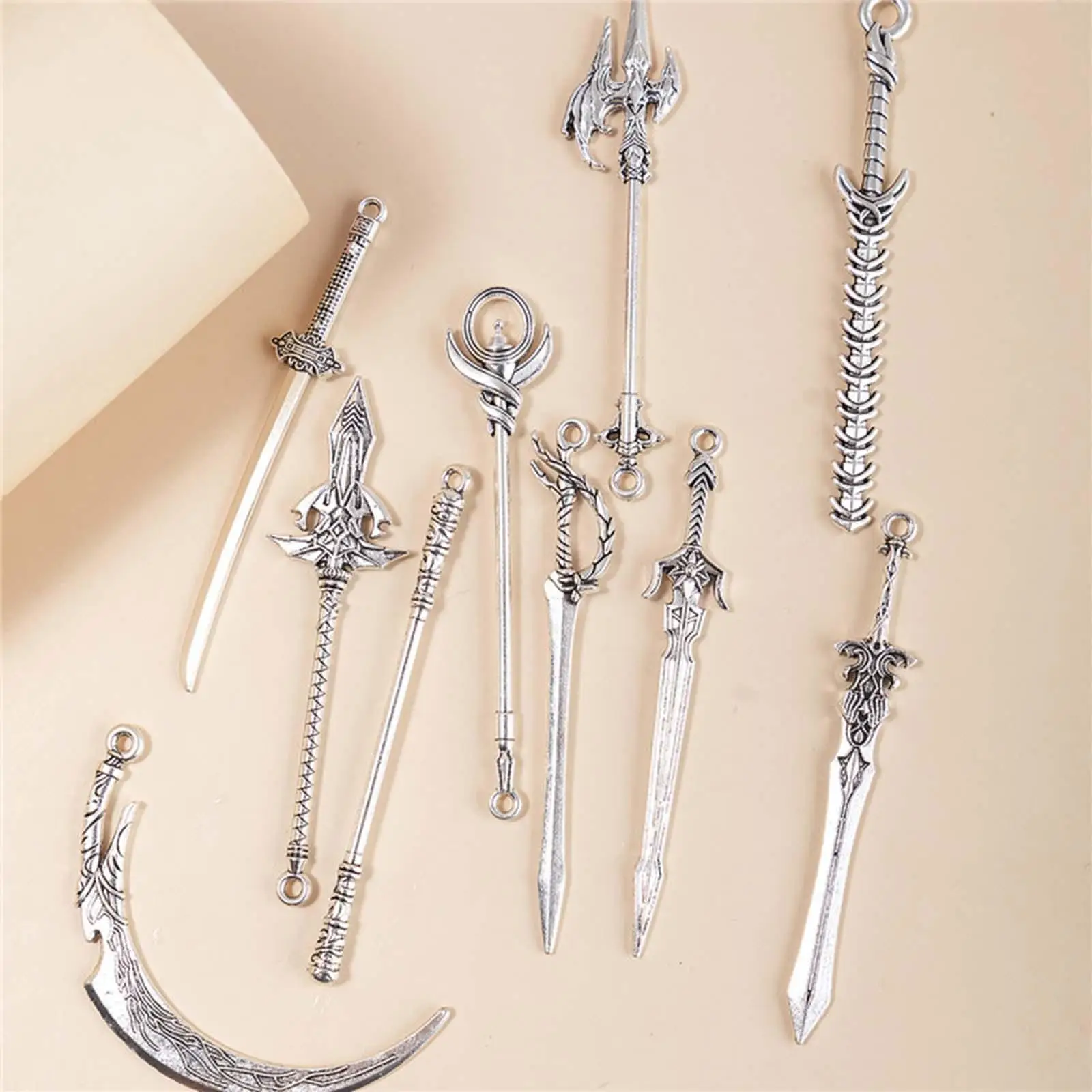 10Pcs Key Chain Toy Action Figures Cosplay Toy Novelty Antique Sword Retro Long Sword for Club Home School Household Children