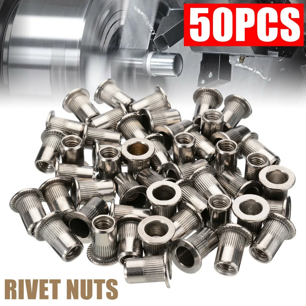 50Pcs M6-M10 Thread Stainless Steel Flat Head Rivet Nut Insert Nutsert Pack Metric Threaded Rivet Insert Nutsert Nut