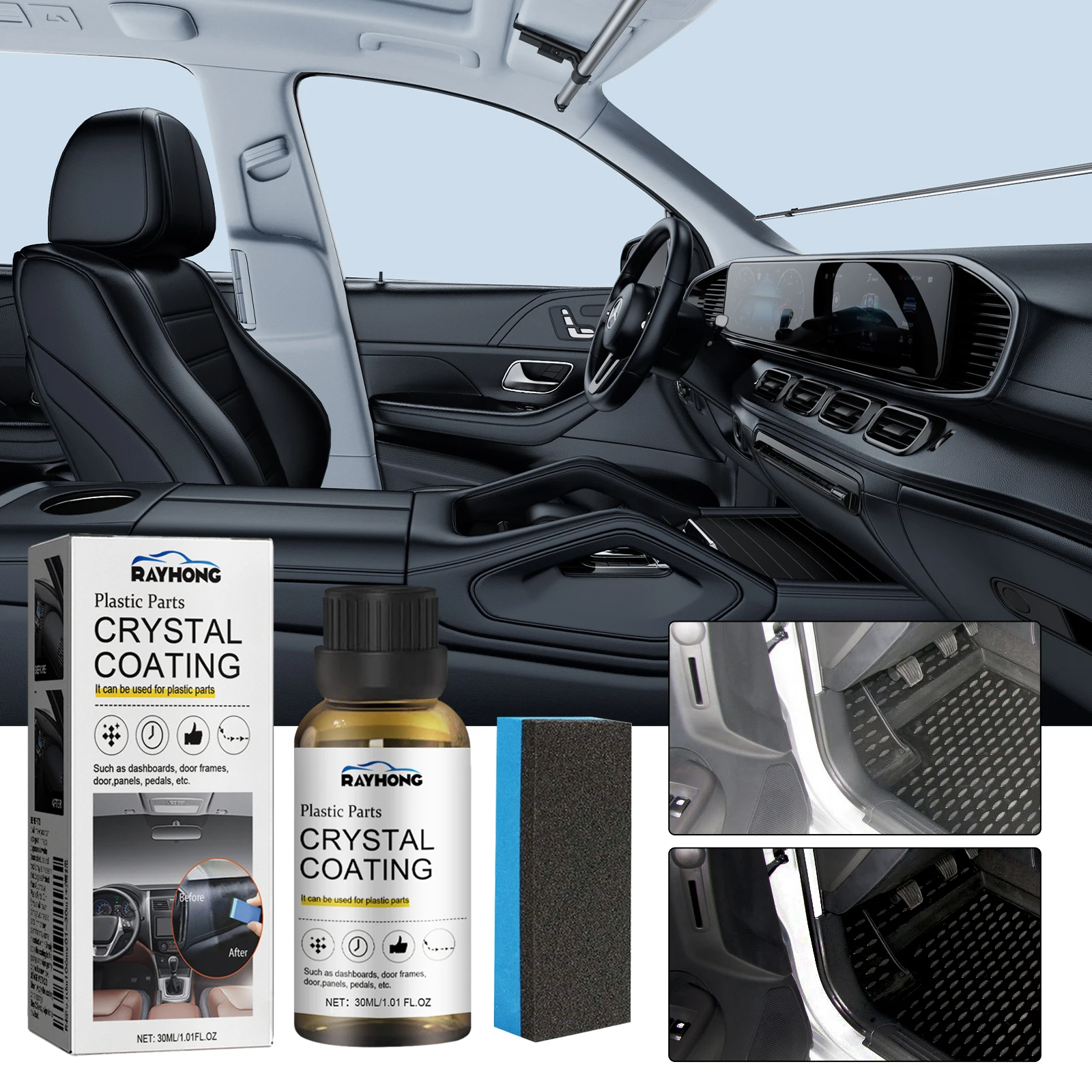 Plastic Restorer 30~150ml for Car Easy To Use Plastic Part Refurbishment Crystal Coating Refurbish Agent with Sponge LongLasting plastic renovator