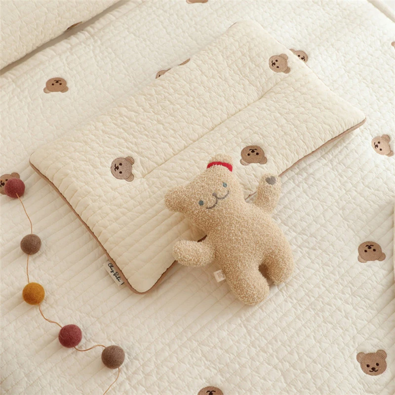 Korean Ins Style Baby Embroidered Bear Pillow Breathable Sweat-absorbent Cotton Pillow Baby Cute Pillow 5