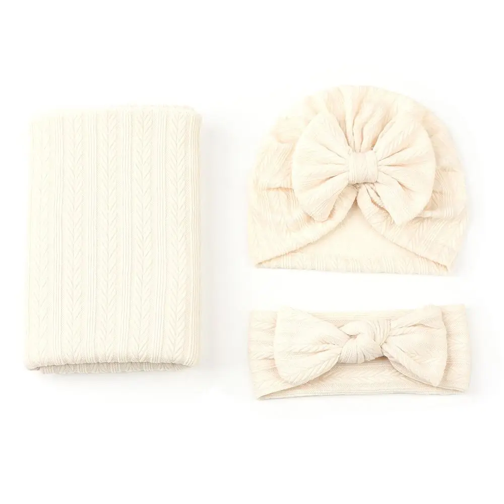 Wrap with Bowknot Newborn Photography Blanket Soft Fabric Solid Color Infant Swaddle Blanket Lightweight Material