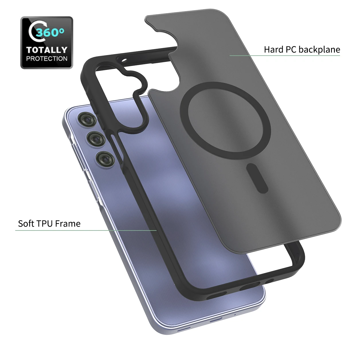 Sleek Magnetic Wireless Charging TPU/PC Case - Smooth Touch Fashion Cover