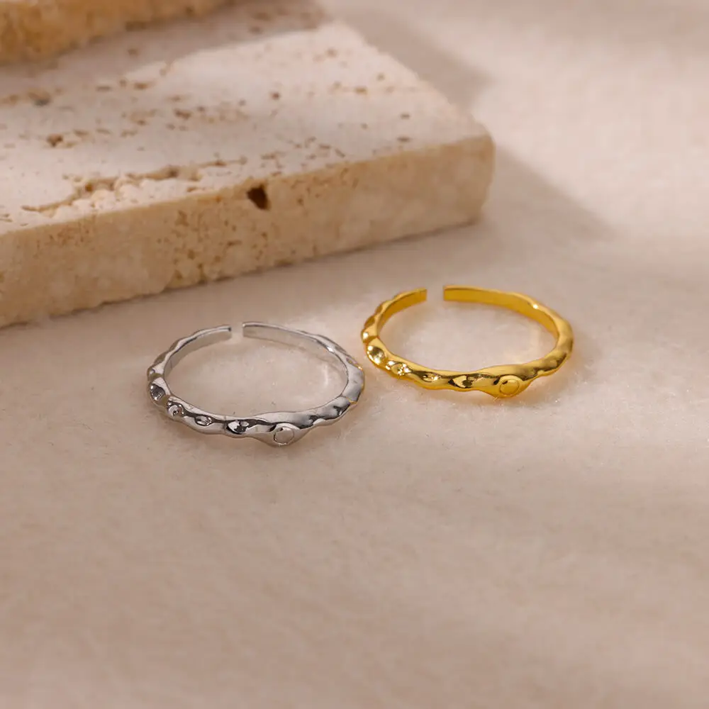 Minimalist Stainless Steel Eye Wave Open Rings for Women