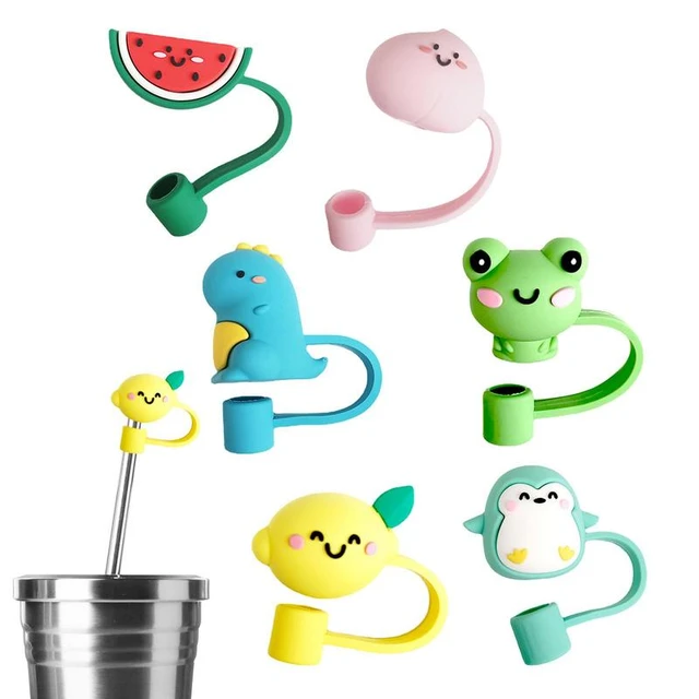 Straw Cover 6PCS Cartoon Reusable Straw Caps Decoration Animals