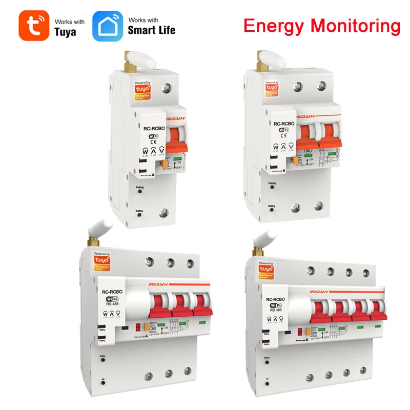 Disyuntor eléctrico inteligente Tuya bifásico, 1P, 2P, 3P, 4P, WIFI,  consumo de energía, kWh, Monitor de vatímetro, carril Din