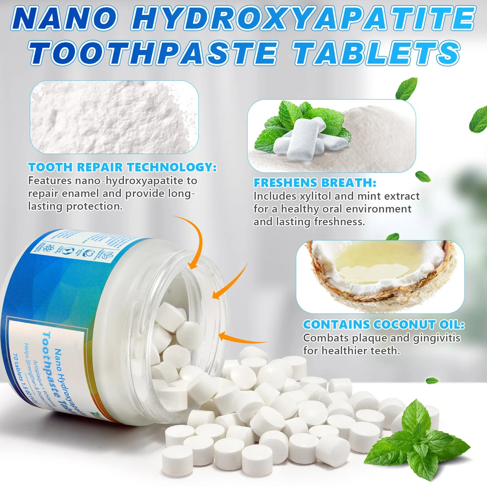 Toothpaste Tablets Nano Hydroxyapatite, Flouride & Plastic Free, Eco & Travel Friendly Remineralize With NHA Hot products