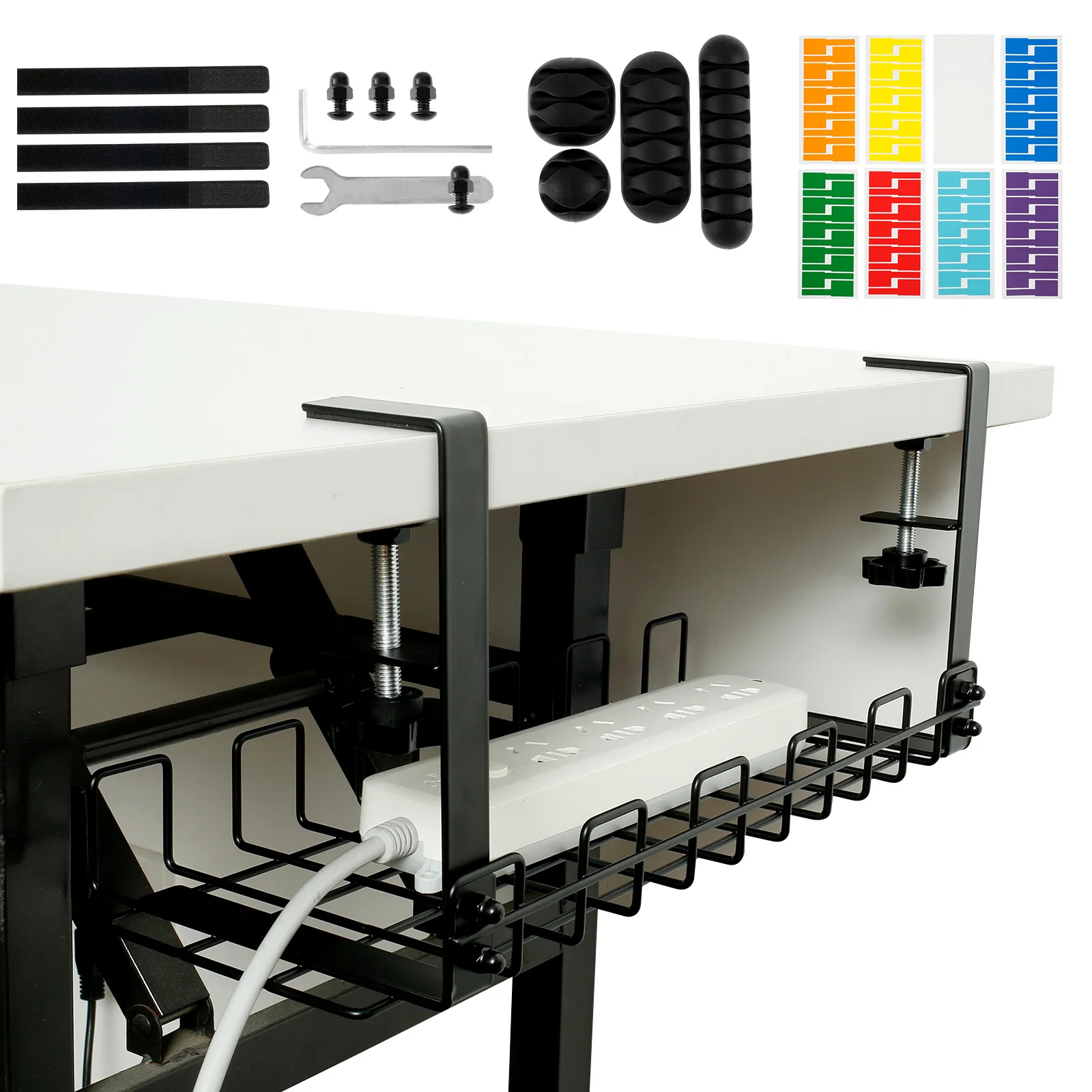 

Under Desk Cable Management Tray Removable Under Desk Cable Racks No Drilling Cable Organizers Sturdy Metal Cable Basket Space