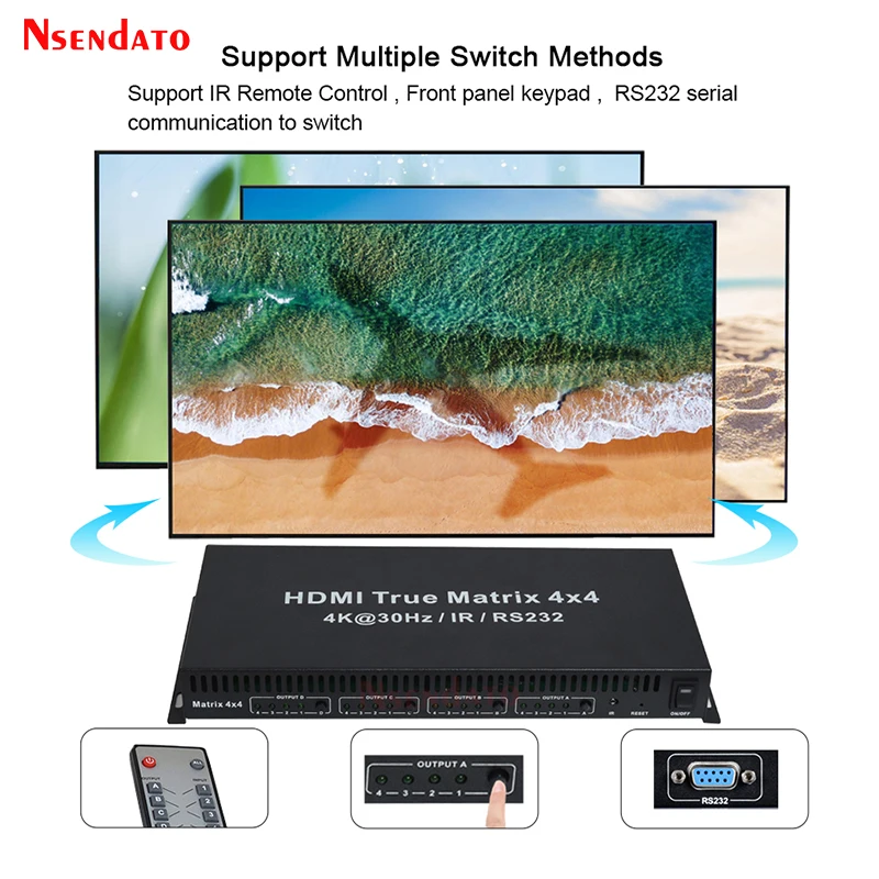 HDMI True Matrix 4x4 4 in 4 out 4K 30HZ HDMI Switch Splitter Switcher with IR RS232 Adapter For computer TV Monitor