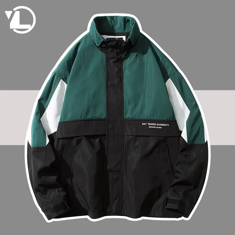 Hip Hop Patchwork Jackets Men Spring Autumn Harajuku Color Block Windbreaker Coats Fashion Thin Bomber Jacket Jaqueta Masculina