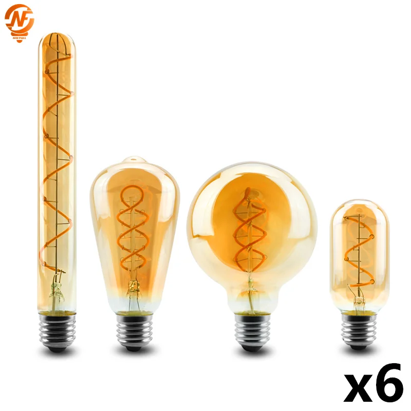 Ampoule à Filament spiralé LED, E14, E27, 4W, jaune chaud, 220V, C35