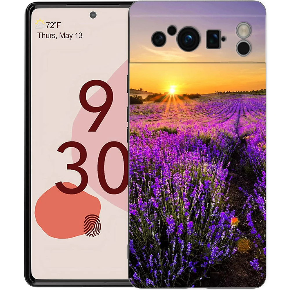 Elegant Lavender Floral Soft Shockproof TPU Phone Case - Black Cover